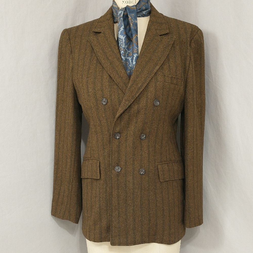 Vintage Wool Tweed Blazer 70s Does 40s Sport Jacket Double Breasted Classy Style